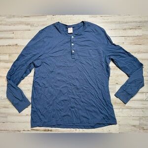 Brooks Brothers Crewneck Mens Large Navy 1/4 Button Up Cotton Long Sleeve